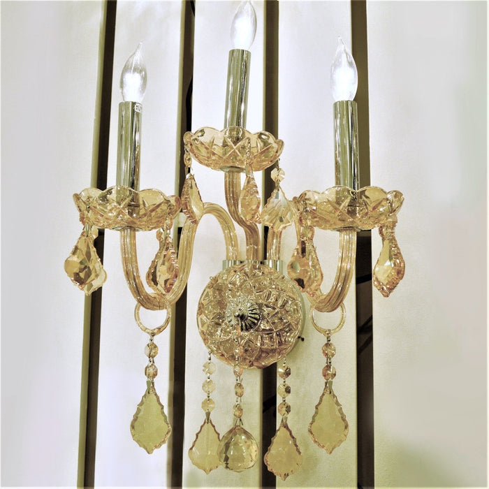 Provence Polished Chrome Amber Crystal 3 Light Wall Sconce - Wall Sconces