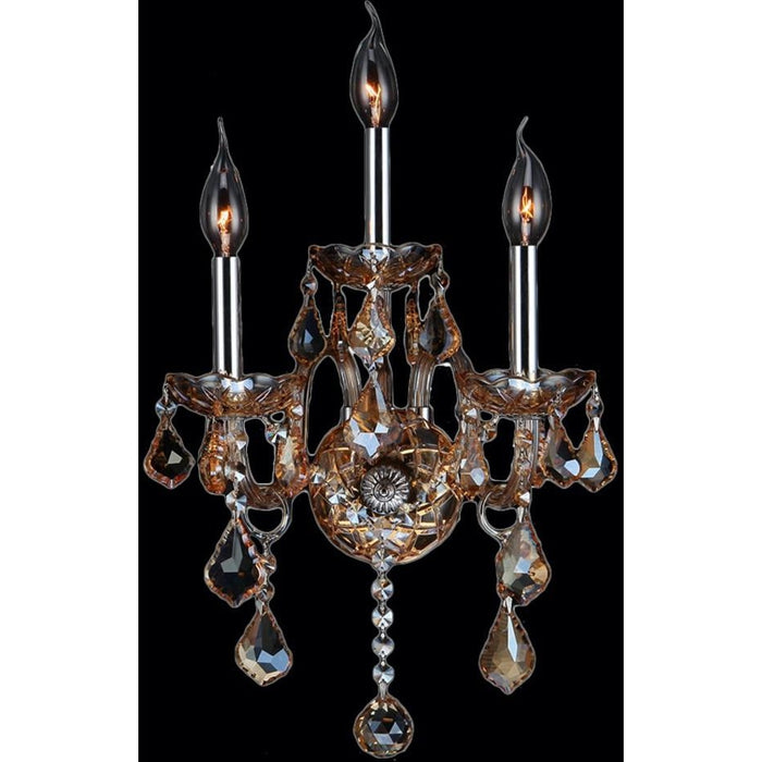 Provence Polished Chrome Amber Crystal 3 Light Wall Sconce - Wall Sconces