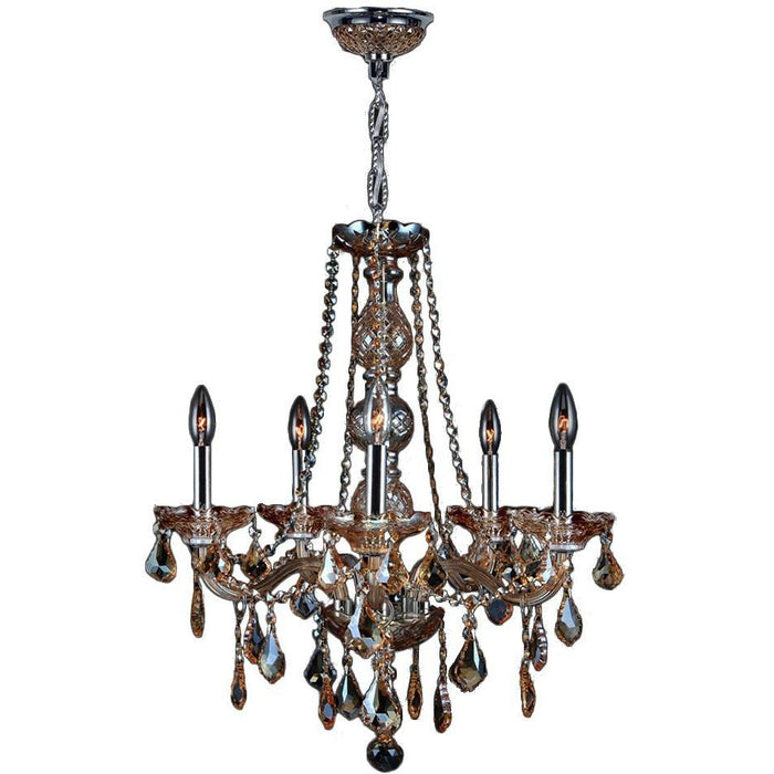 Provence Polished Chrome Amber Crystal 5 Light Chandelier - Chandeliers