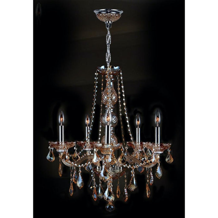 Provence Polished Chrome Amber Crystal 5 Light Chandelier - Chandeliers