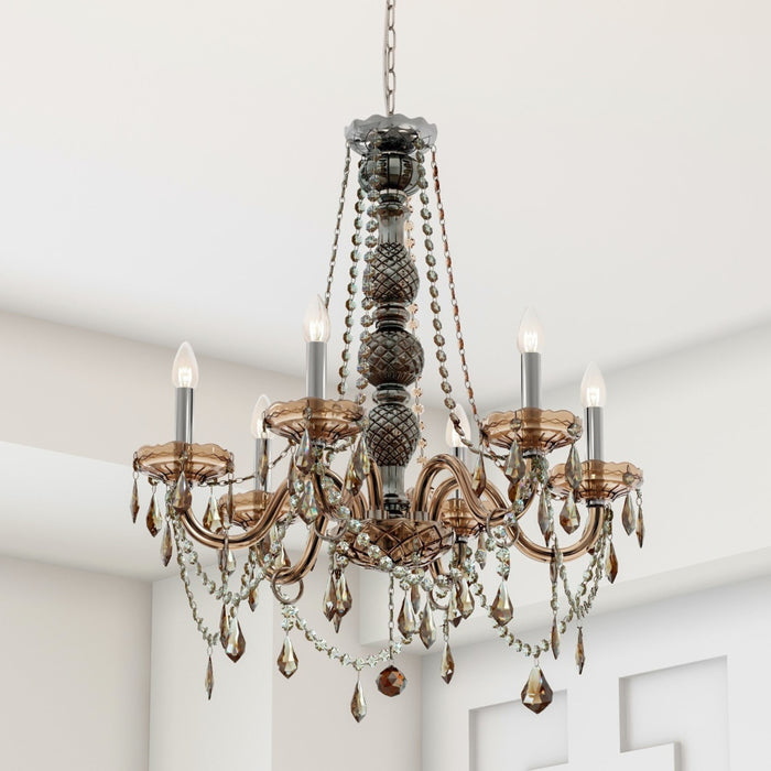 Provence Polished Chrome Amber Crystal 6 Light Chandelier - Chandeliers