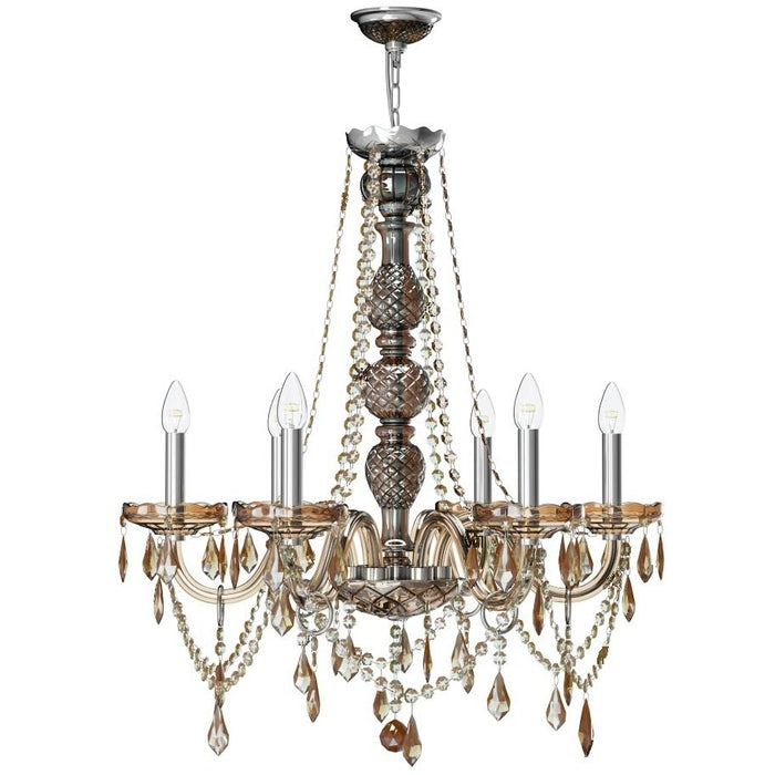 Provence Polished Chrome Amber Crystal 6 Light Chandelier - Chandeliers