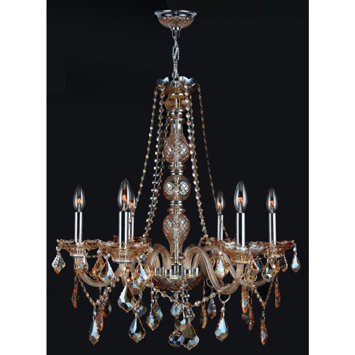 Provence Polished Chrome Amber Crystal 6 Light Chandelier - Chandeliers