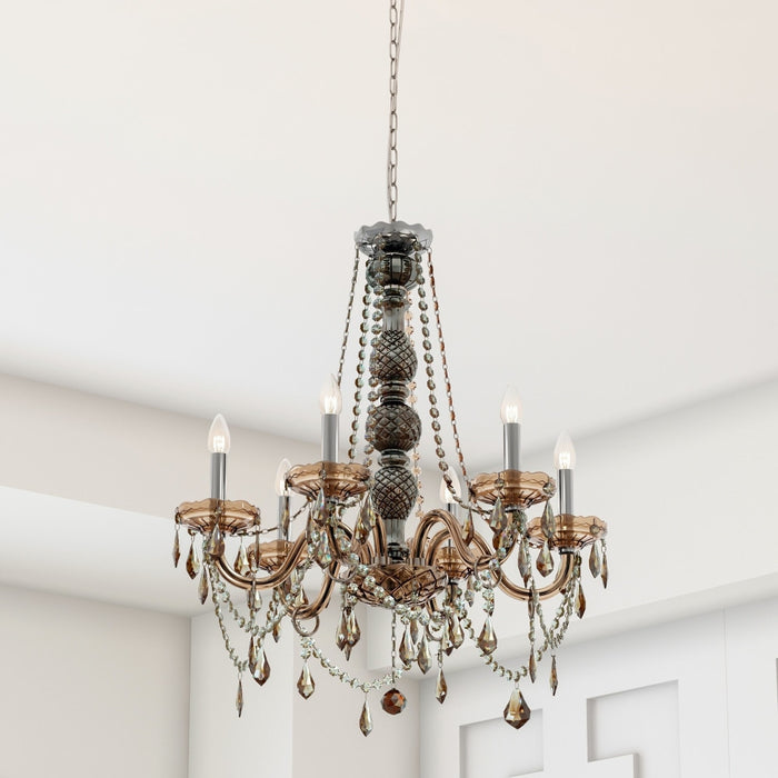 Provence Polished Chrome Amber Crystal 6 Light Chandelier - Chandeliers