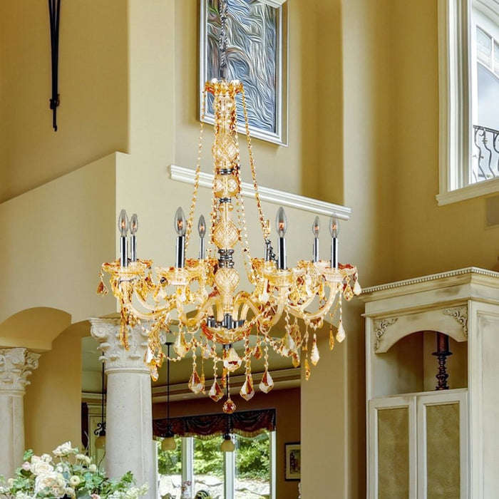 Provence Polished Chrome Amber Crystal 8 Light Chandelier - Chandeliers