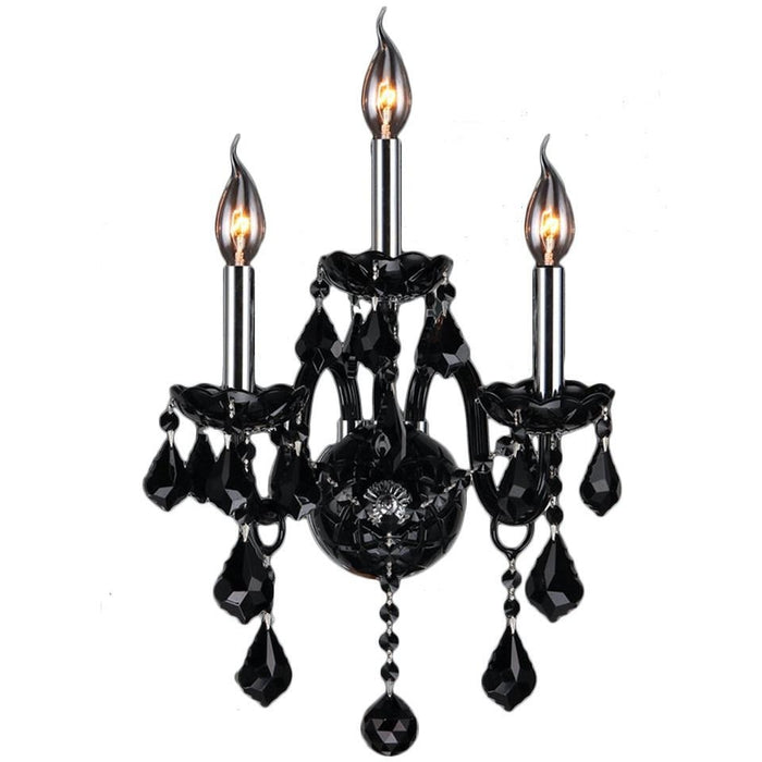 Provence Polished Chrome Black Crystal 3 Light Wall Sconce - Wall Sconces
