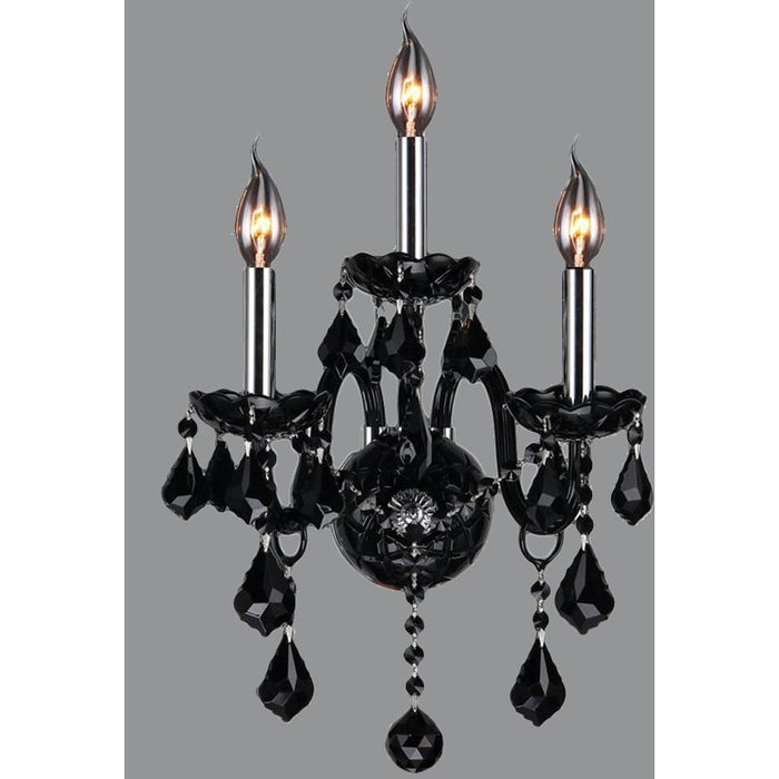 Provence Polished Chrome Black Crystal 3 Light Wall Sconce - Wall Sconces