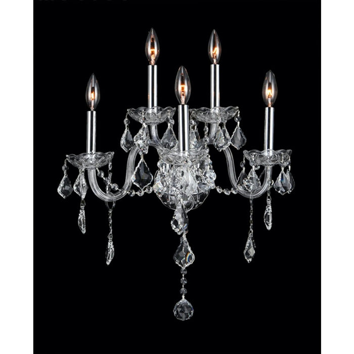 Provence Polished Chrome Clear Crystal 5 Light Wall Sconce - Wall Sconces