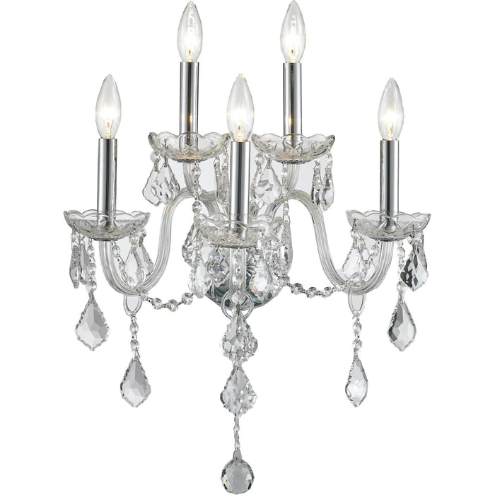 Provence Polished Chrome Clear Crystal 5 Light Wall Sconce - Wall Sconces