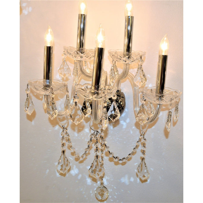 Provence Polished Chrome Clear Crystal 5 Light Wall Sconce - Wall Sconces