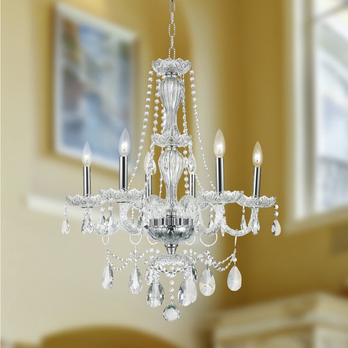 Provence Polished Chrome Clear Crystal 6 Light Chandelier - Chandeliers