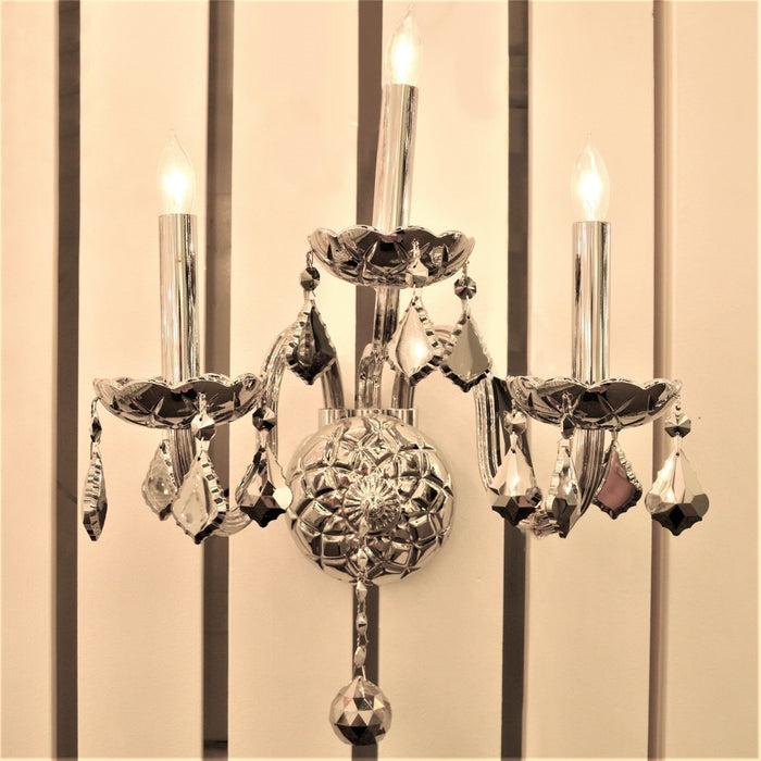 Provence Polished Chrome Chrome Crystal 3 Light Wall Sconce - Wall Sconces