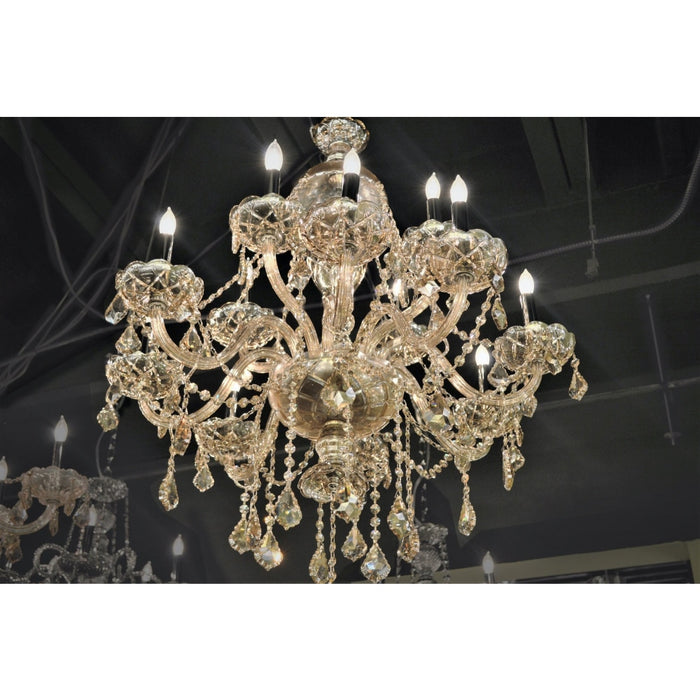 Provence Polished Chrome Golden Teak Crystal 12 Light Chandelier - Chandeliers