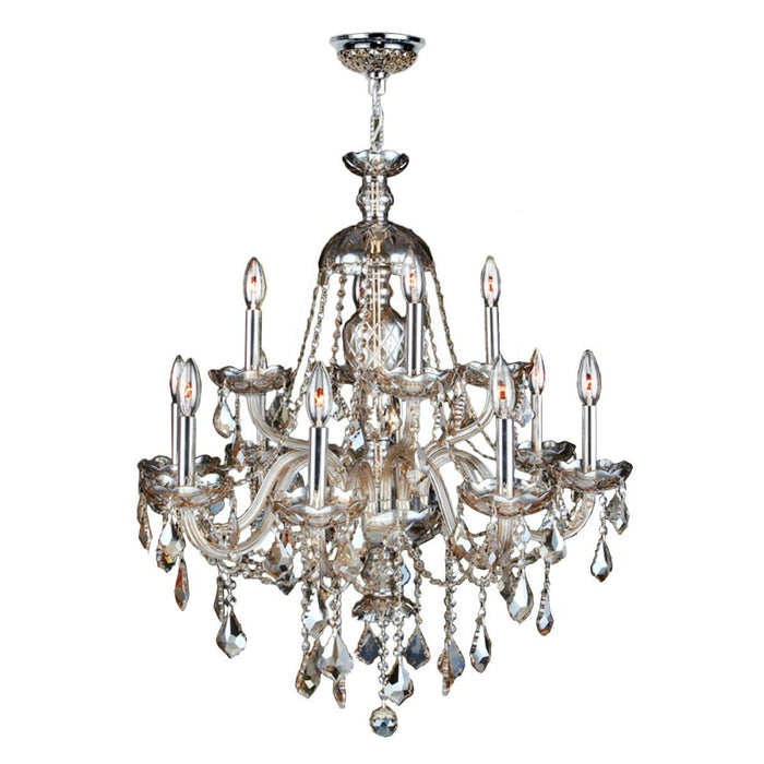Provence Polished Chrome Golden Teak Crystal 12 Light Chandelier - Chandeliers