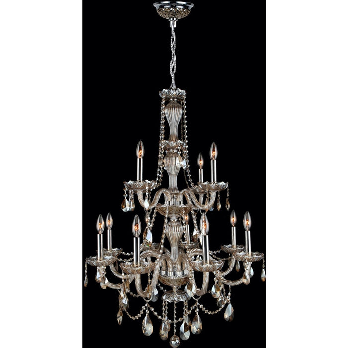 Provence Polished Chrome Golden Teak Crystal 12 Light Chandelier - Chandeliers