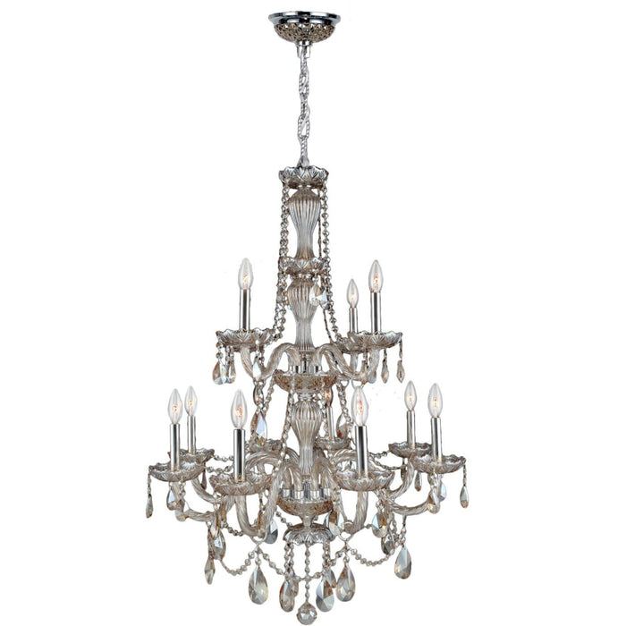 Provence Polished Chrome Golden Teak Crystal 12 Light Chandelier - Chandeliers