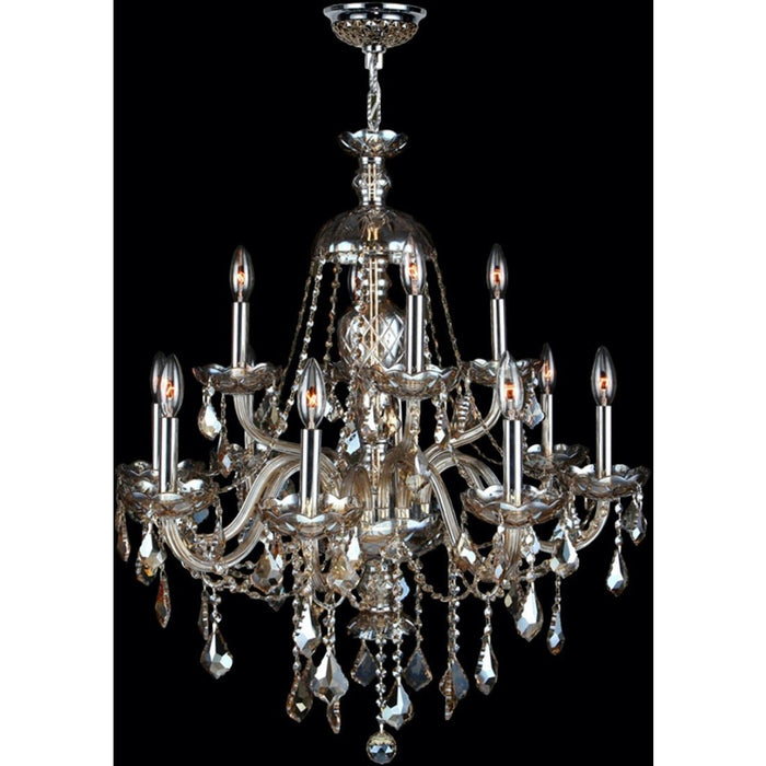 Provence Polished Chrome Golden Teak Crystal 12 Light Chandelier - Chandeliers