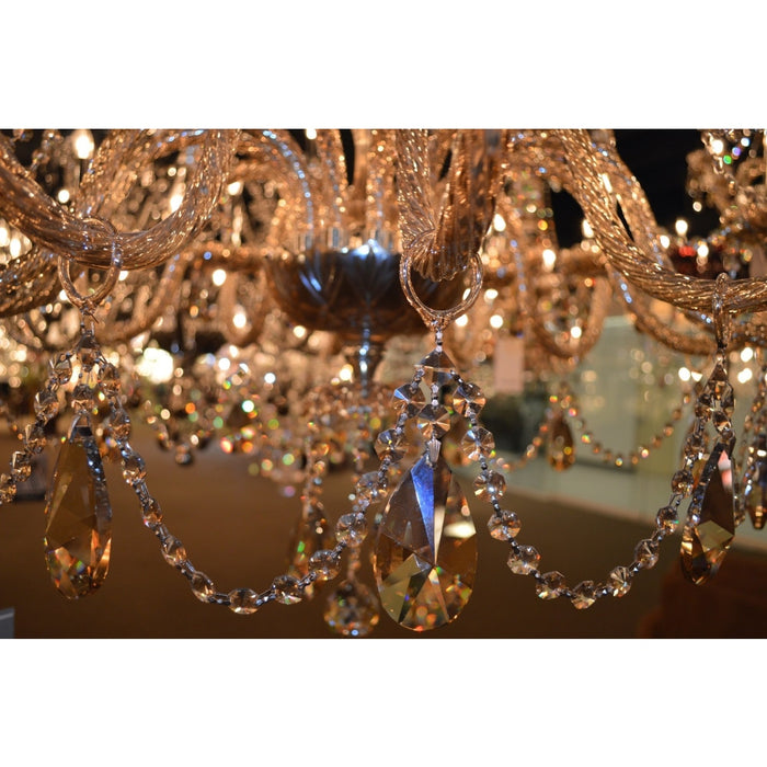 Provence Polished Chrome Golden Teak Crystal 12 Light Chandelier - Chandeliers