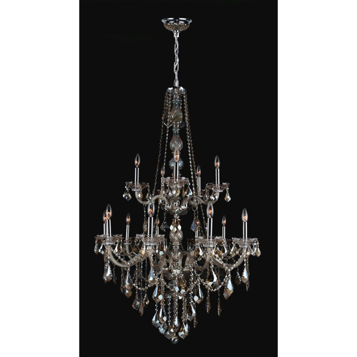 Provence Polished Chrome Golden Teak Crystal 15 Light Chandelier - Chandeliers