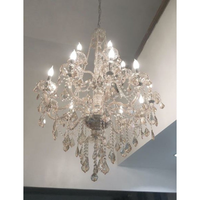 Provence Polished Chrome Golden Teak Crystal 15 Light Chandelier - Chandeliers