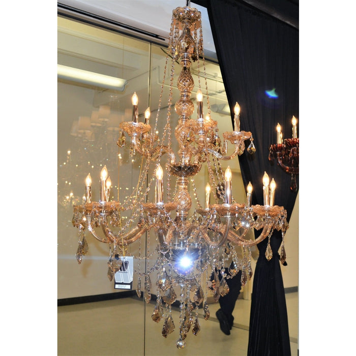 Provence Polished Chrome Golden Teak Crystal 15 Light Chandelier - Chandeliers