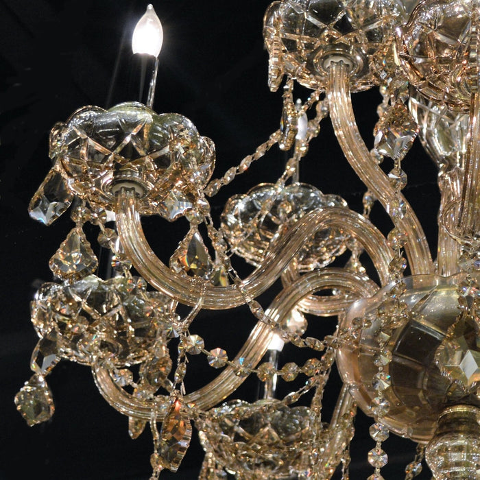 Provence Polished Chrome Golden Teak Crystal 15 Light Chandelier - Chandeliers