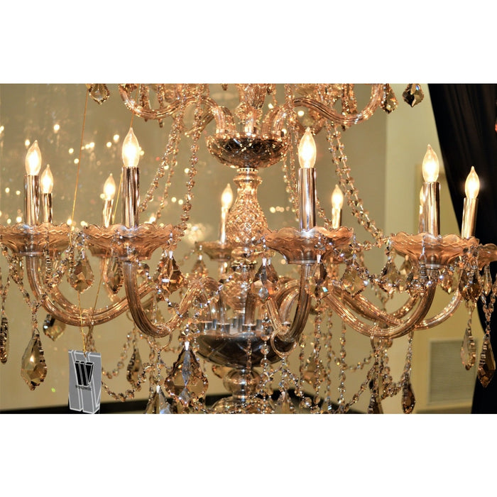 Provence Polished Chrome Golden Teak Crystal 15 Light Chandelier - Chandeliers