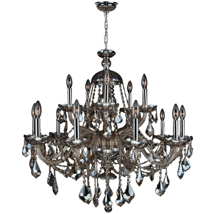 Provence Polished Chrome Golden Teak Crystal 15 Light Chandelier - Chandeliers