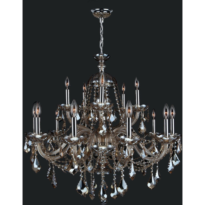 Provence Polished Chrome Golden Teak Crystal 15 Light Chandelier - Chandeliers