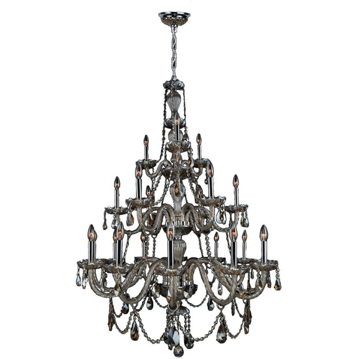 Provence Polished Chrome Golden Teak Crystal 21 Light Chandelier - Chandeliers