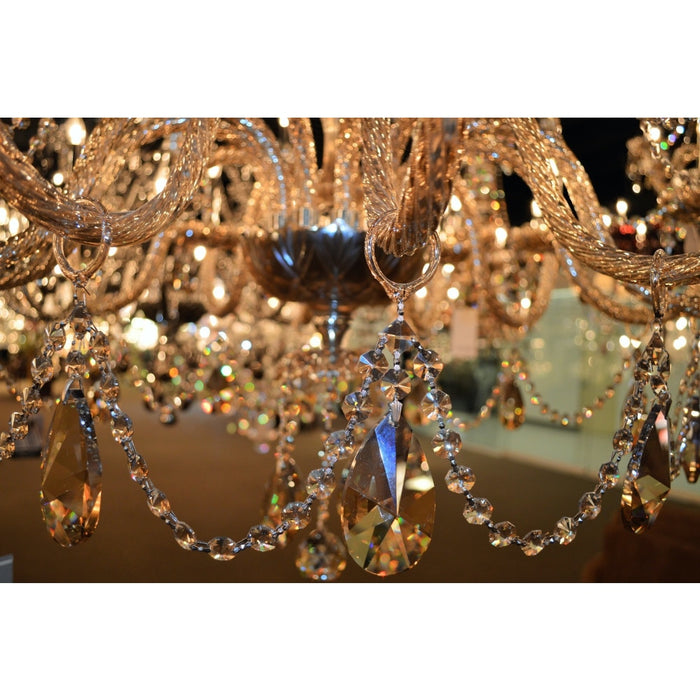Provence Polished Chrome Golden Teak Crystal 21 Light Chandelier - Chandeliers