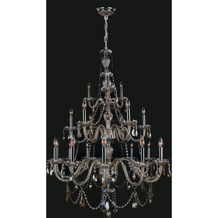 Provence Polished Chrome Golden Teak Crystal 21 Light Chandelier - Chandeliers