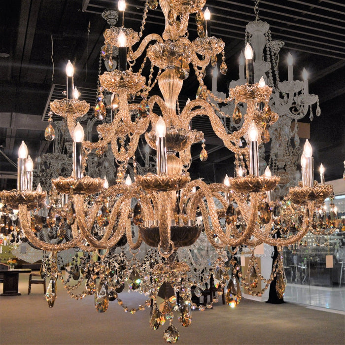 Provence Polished Chrome Golden Teak Crystal 21 Light Chandelier - Chandeliers