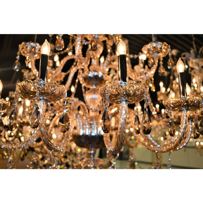 Provence Polished Chrome Golden Teak Crystal 21 Light Chandelier - Chandeliers