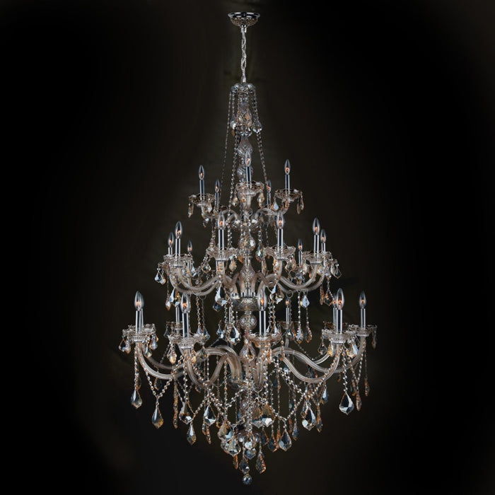 Provence Polished Chrome Golden Teak Crystal 25 Light Chandelier - Chandeliers