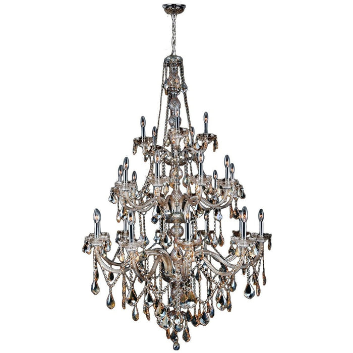Provence Polished Chrome Golden Teak Crystal 25 Light Chandelier - Chandeliers