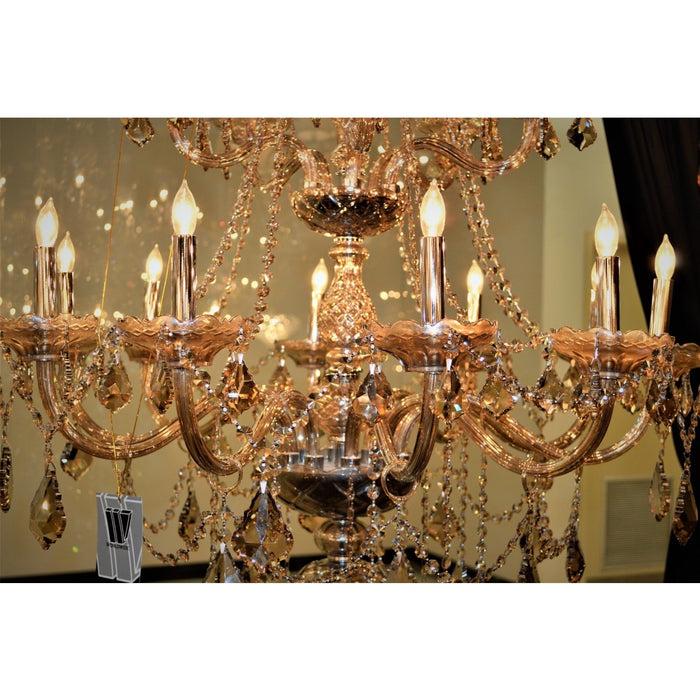 Provence Polished Chrome Golden Teak Crystal 25 Light Chandelier - Chandeliers
