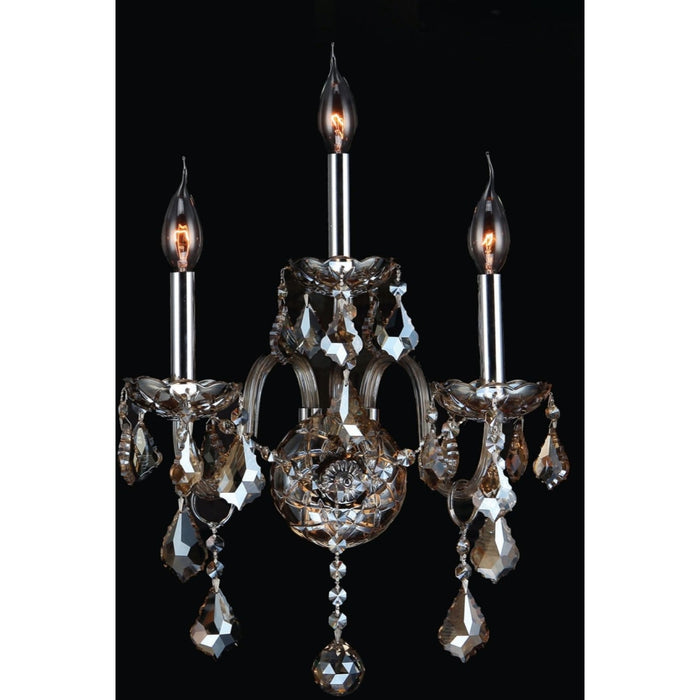 Provence Polished Chrome Golden Teak Crystal 3 Light Wall Sconce - Wall Sconces
