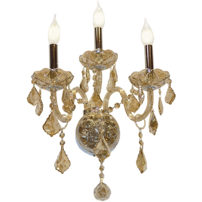 Provence Polished Chrome Golden Teak Crystal 3 Light Wall Sconce - Wall Sconces