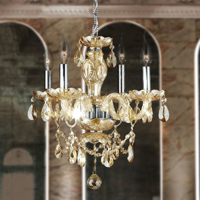 Provence Polished Chrome Golden Teak Crystal 4 Light Chandelier - Chandeliers