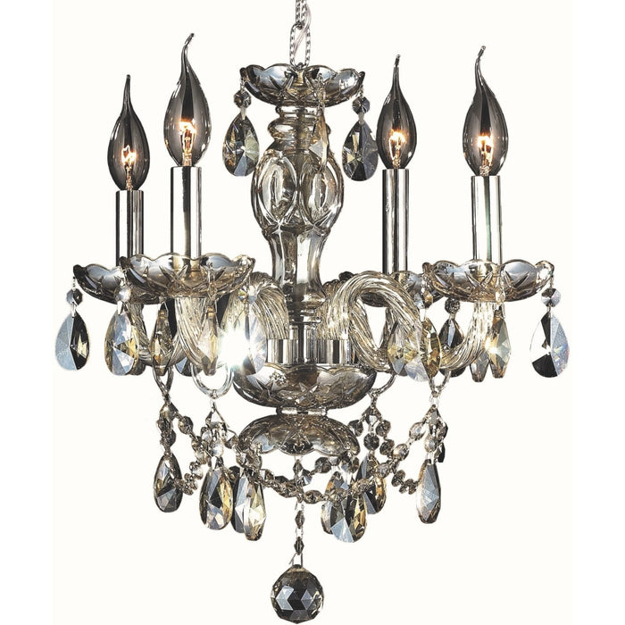 Provence Polished Chrome Golden Teak Crystal 4 Light Chandelier - Chandeliers