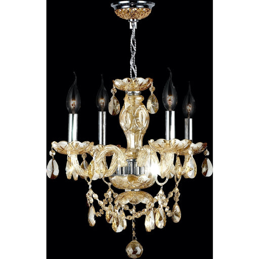 Provence Polished Chrome Golden Teak Crystal 4 Light Chandelier - Chandeliers