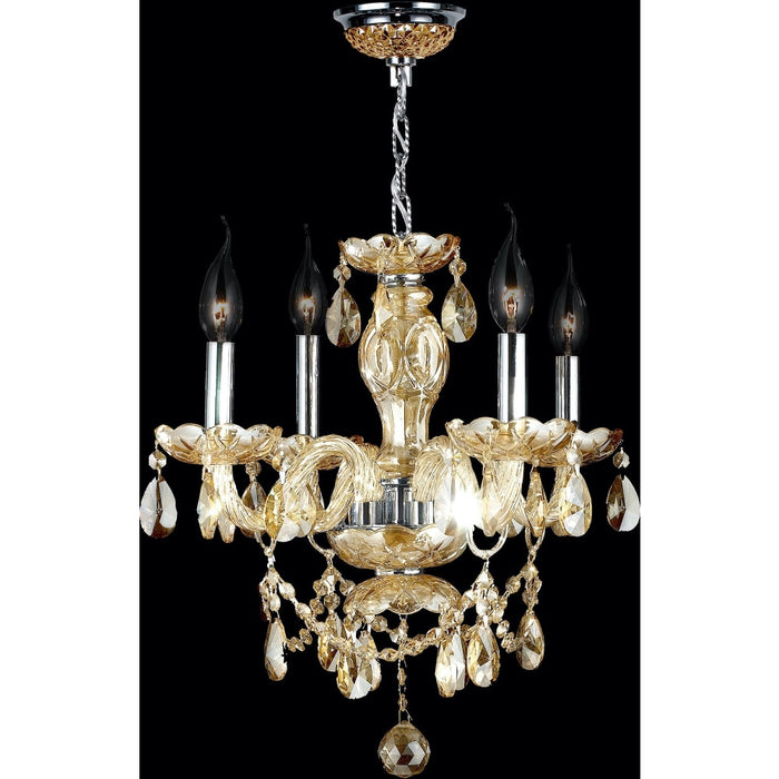 Provence Polished Chrome Golden Teak Crystal 4 Light Chandelier - Chandeliers
