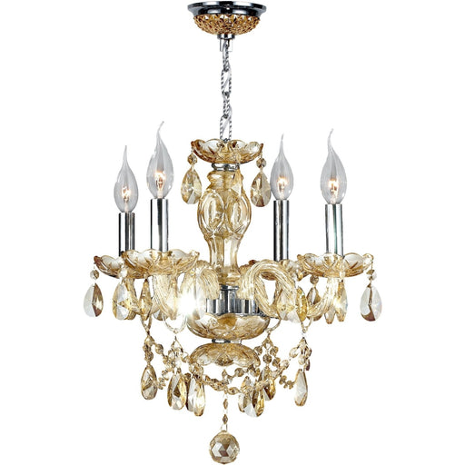 Provence Polished Chrome Golden Teak Crystal 4 Light Chandelier - Chandeliers