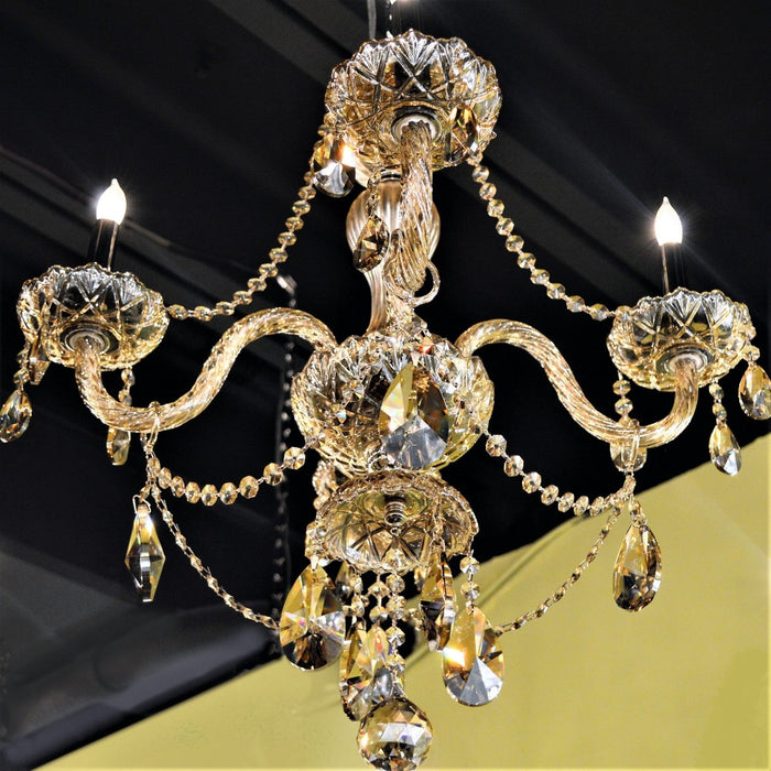 Provence Polished Chrome Golden Teak Crystal 4 Light Chandelier - Chandeliers