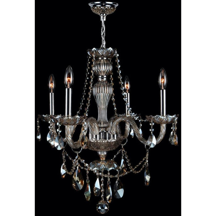 Provence Polished Chrome Golden Teak Crystal 4 Light Chandelier - Chandeliers