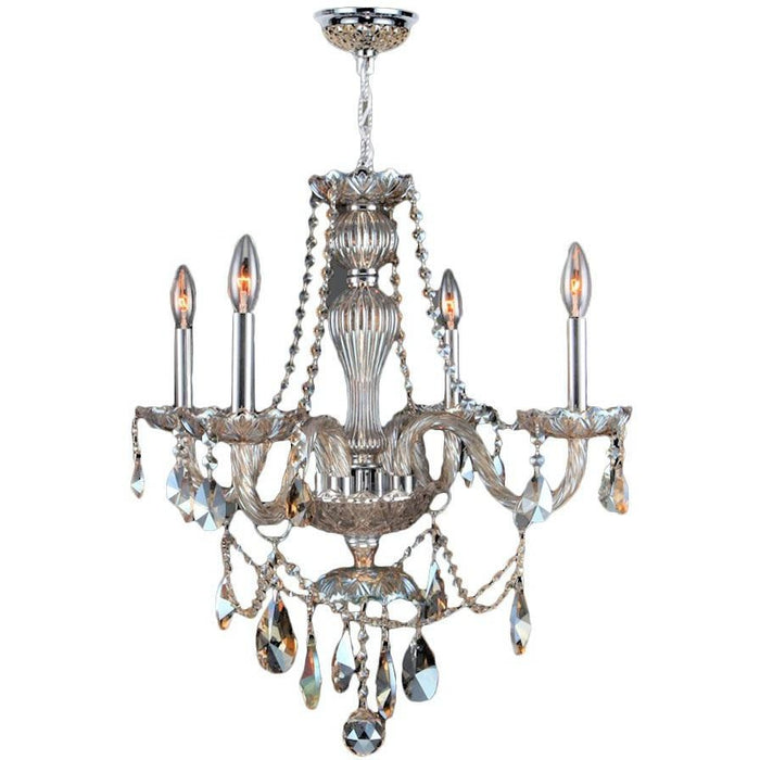 Provence Polished Chrome Golden Teak Crystal 4 Light Chandelier - Chandeliers