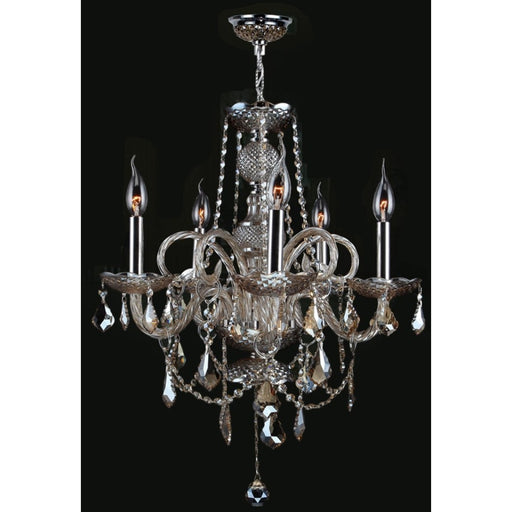 Provence Polished Chrome Golden Teak Crystal 5 Light Chandelier - Chandeliers