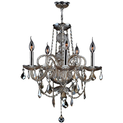 Provence Polished Chrome Golden Teak Crystal 5 Light Chandelier - Chandeliers