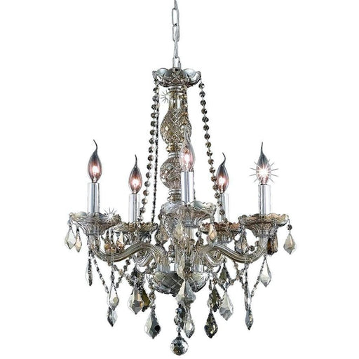 Provence Polished Chrome Golden Teak Crystal 5 Light Chandelier - Chandeliers